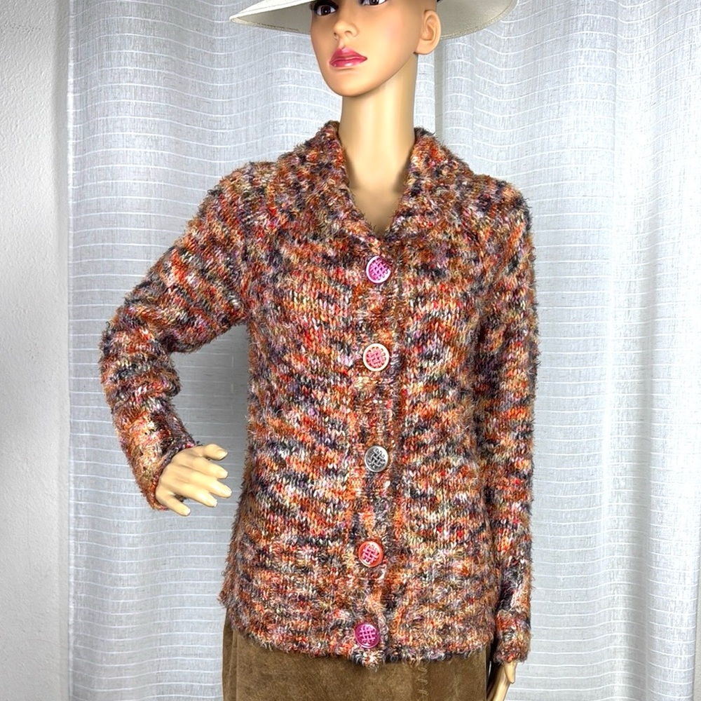Colour Marled Shawl Collar Button-Jp Cardigan, Size Small